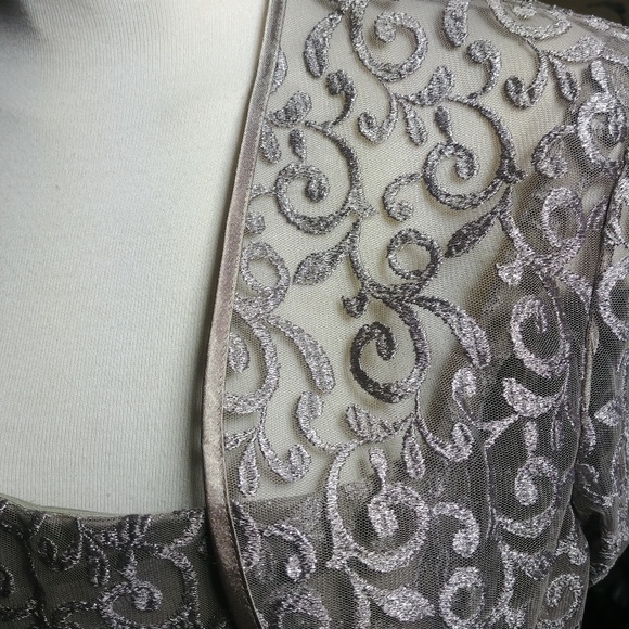 EMBROIDERED LACE DRESS WITH BOLERO JACKET SZ 16 - Picture 8 of 12